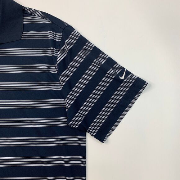 Nike Golf Shirt Mens L Large Navy White Striped Tour Performance Dri Fit Polo - Picture 3 of 12